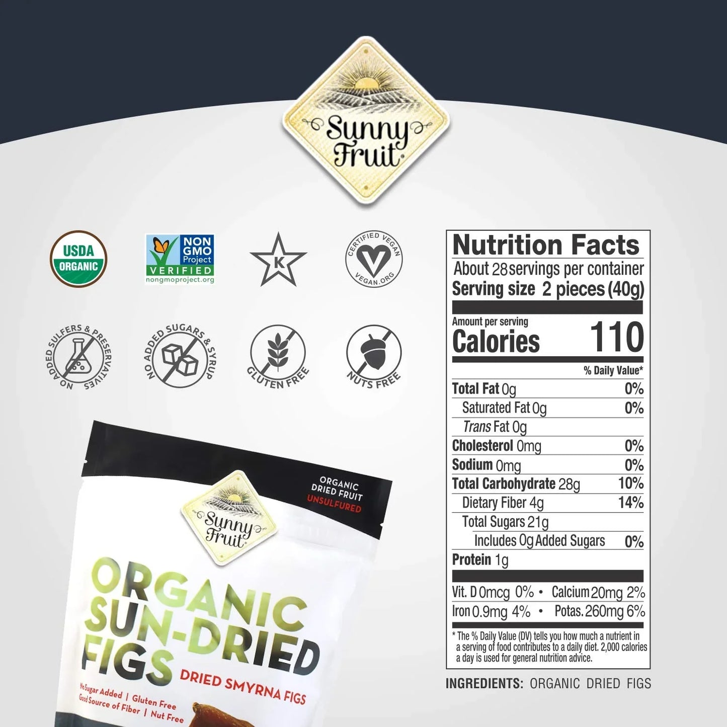 Sunny Fruit Organic Sun-Dried Figs, 40oz