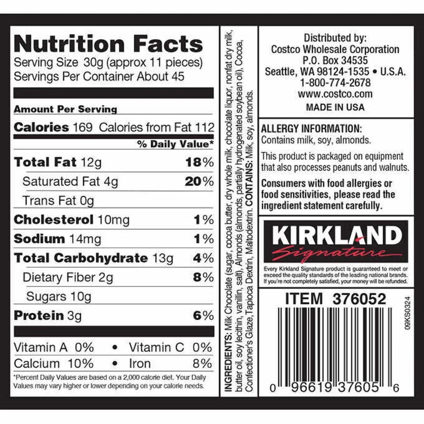 Kirkland Chocolate Covered Almonds, 3 lb.