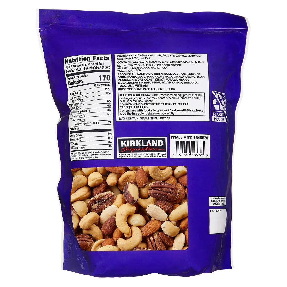 Kirkland Extra Fancy Salted Mixed Nuts, 2.5lbs.
