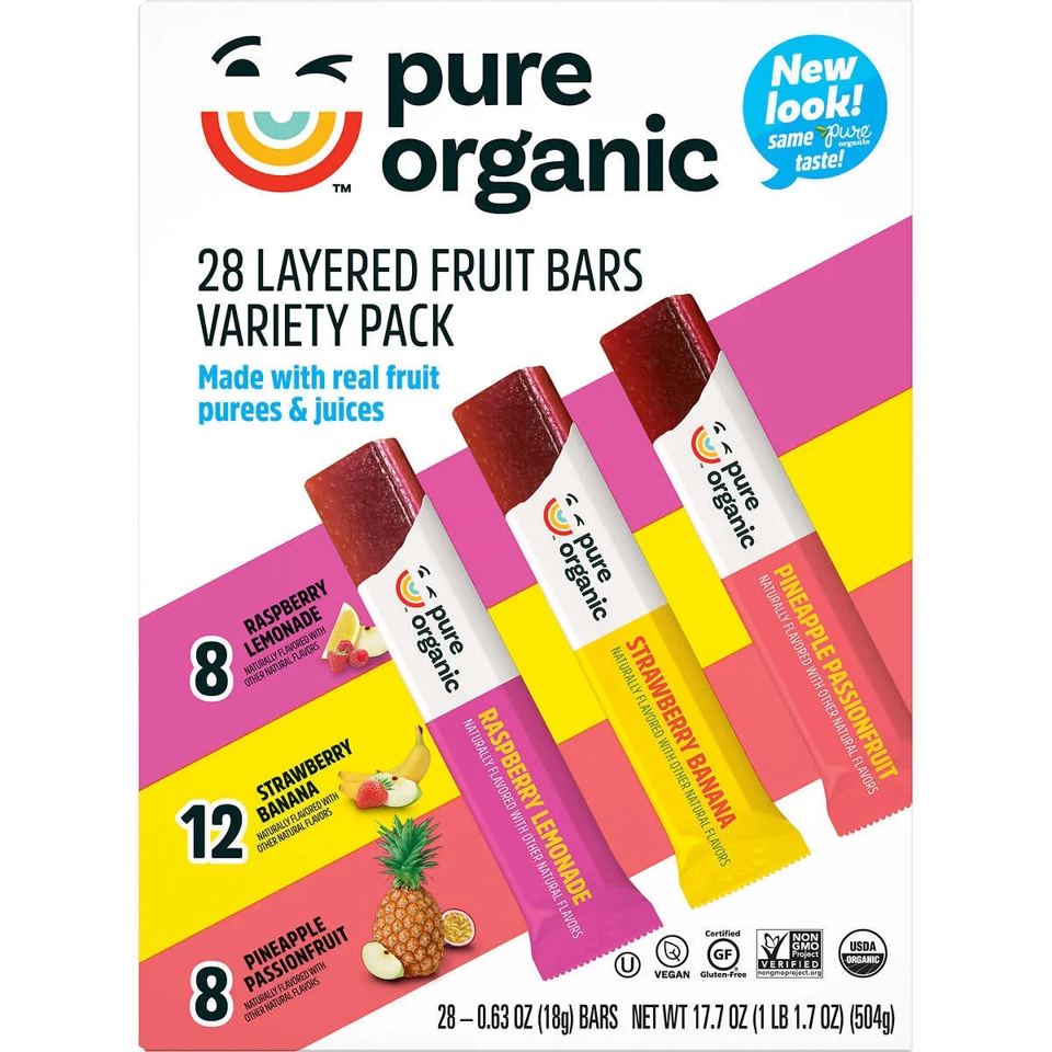 Pure Organic Layered Fruit Bars 3 Flavor Variety Pack, 28 ct.