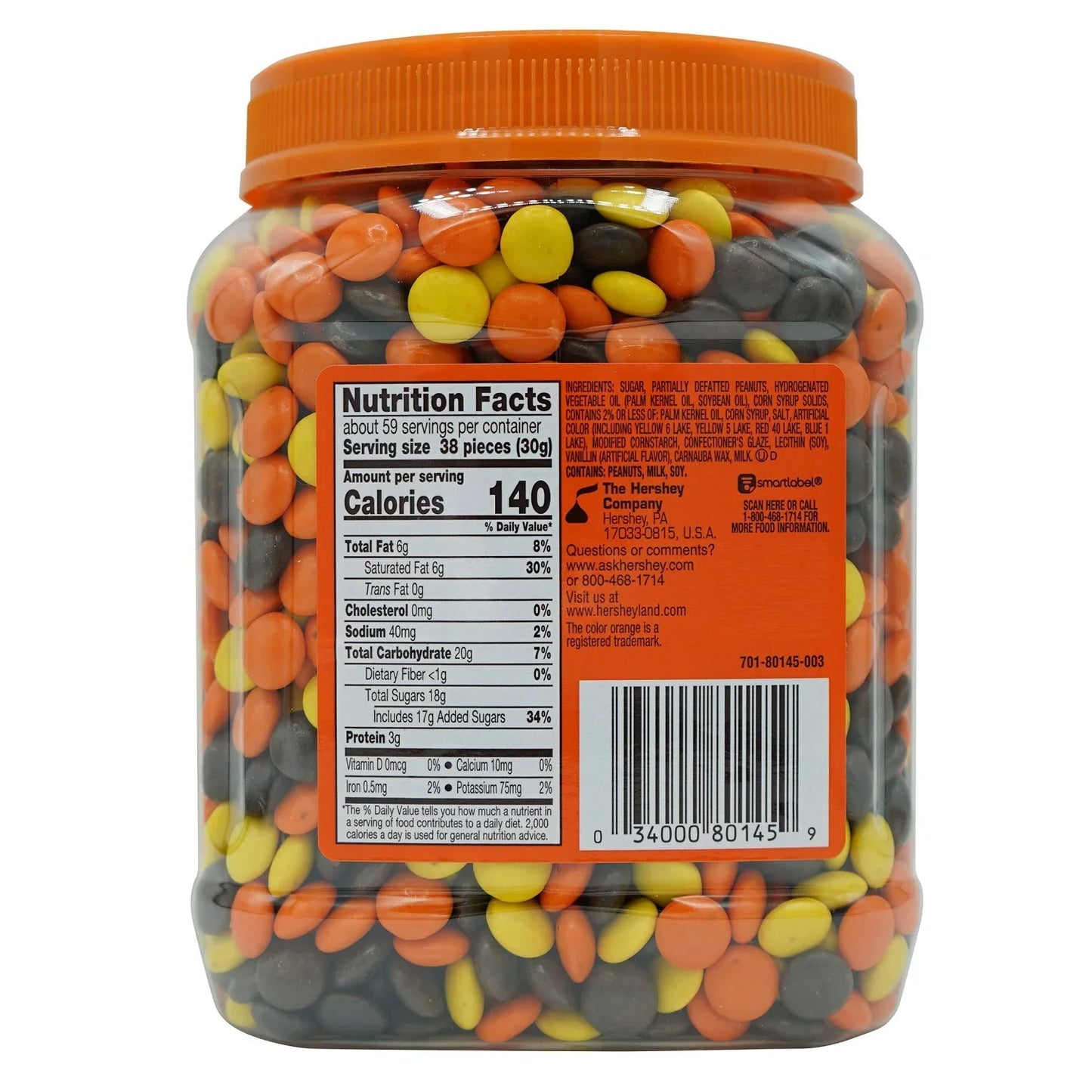 Reese's Pieces Peanut Butter Candy, 62 oz.