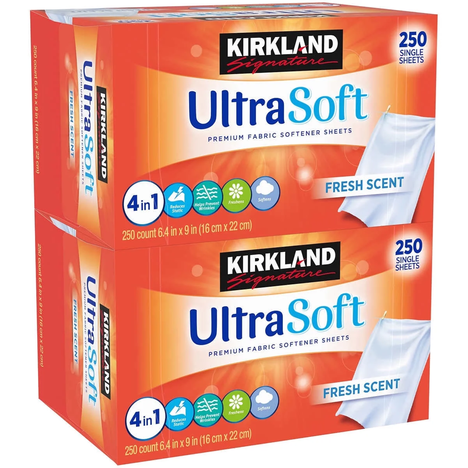 Kirkland UltraSoft Fabric Softener Sheets, 250 ct. (2 Pack)