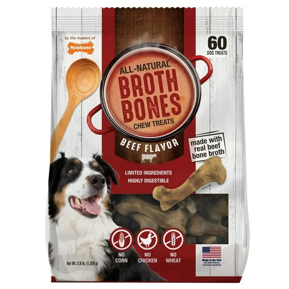 Nylabone Broth Bones for Dogs Beef Flavor, 60 count