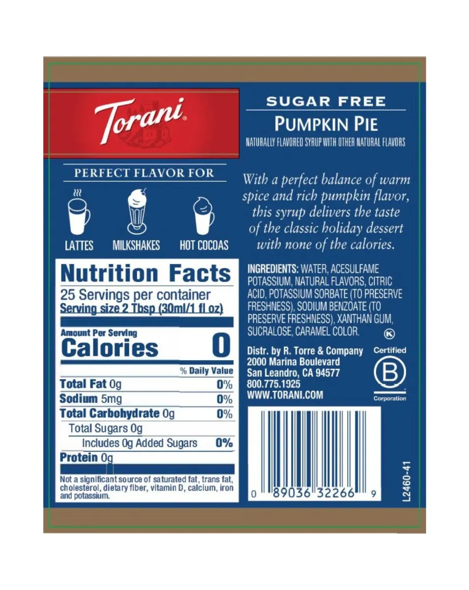 Torani Sugar Free Pumpkin Pie Syrup, 25.4 oz.