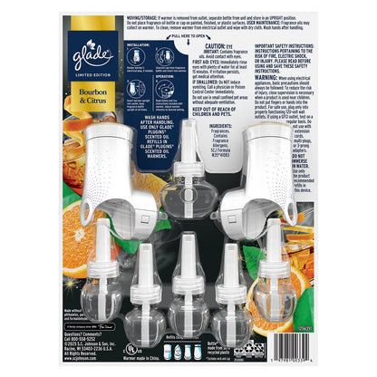 Glade Scented Plug-Ins, Bourbon and Citrus, 2 Warmers + 6 Refills
