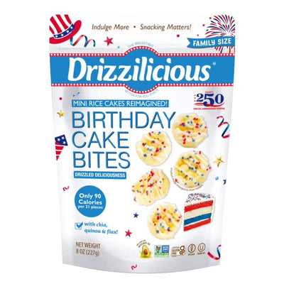 Drizzilicious America's 250th Red, White and Blue Birthday Cake Bites, 8 oz.