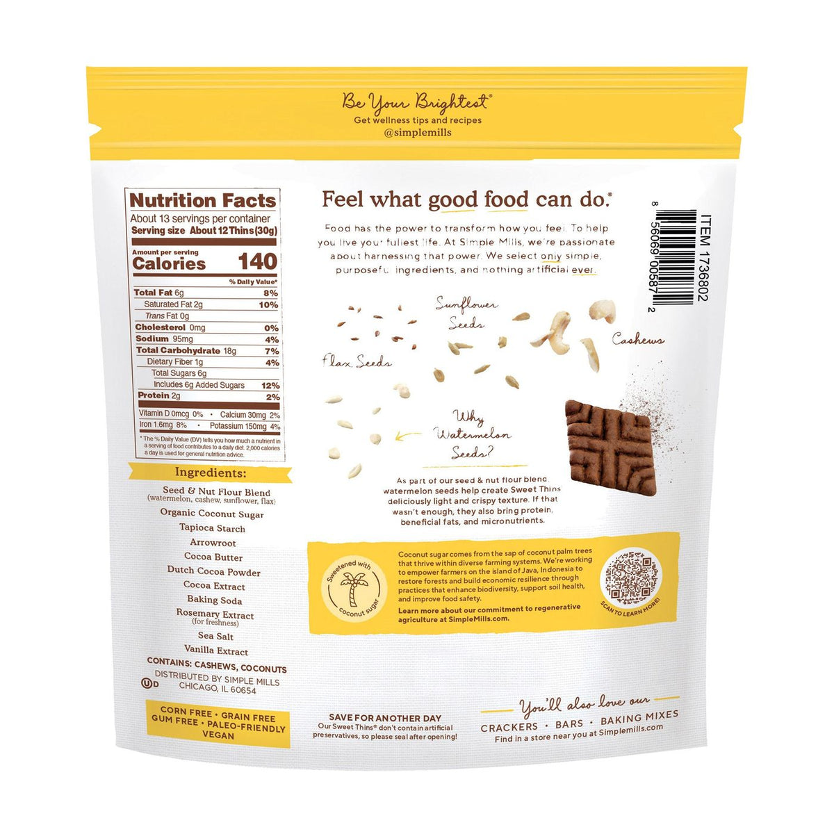 Simple Mills Chocolate Brownie Sweet Thins, 14 oz.