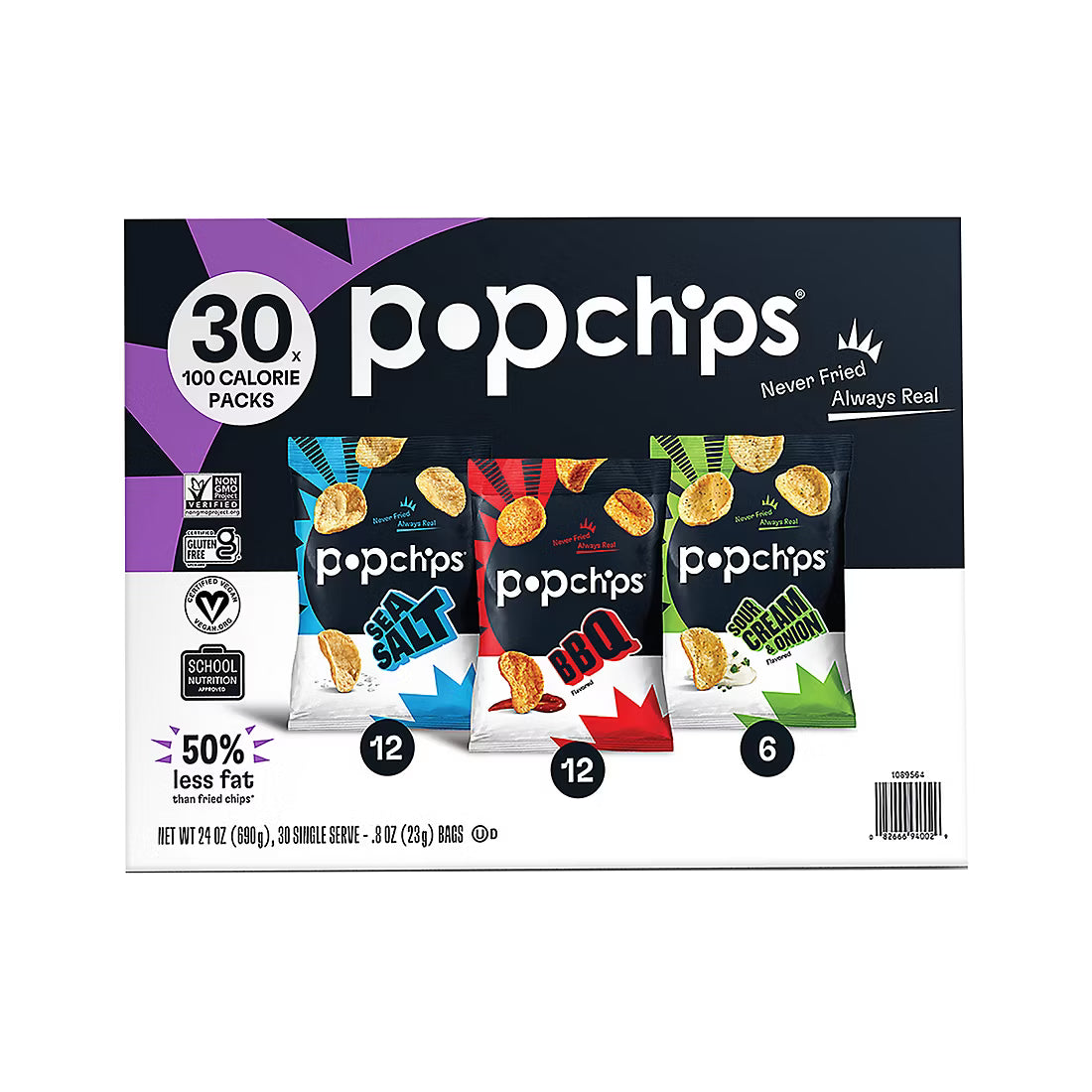 PopChips Variety Pack, 0.8 oz, 30 ct.