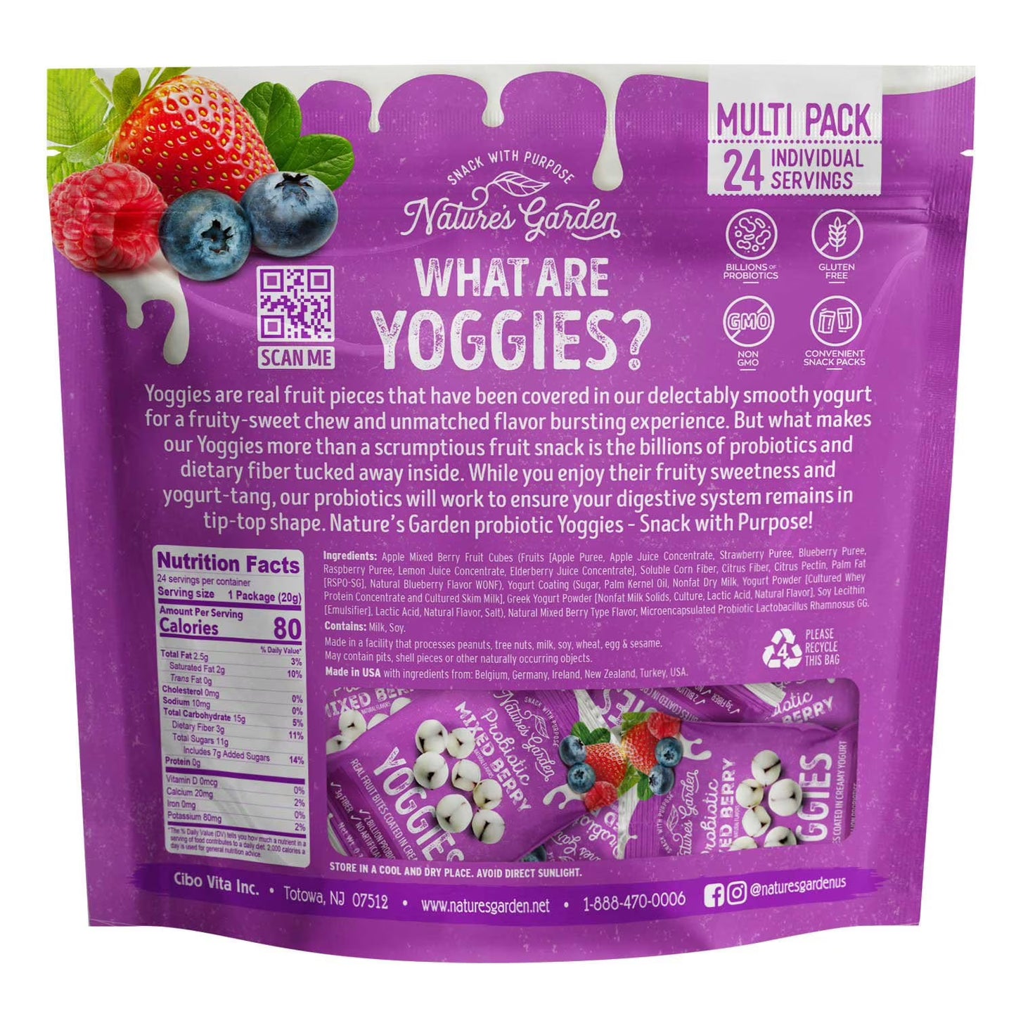 Nature's Garden Probiotic Mixed Berry Yoggies, 24 ct.