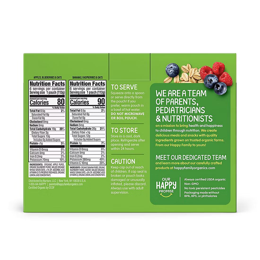 HappyBABY Organic Fruit & Oat Pouches Variety Pack, 12 ct.