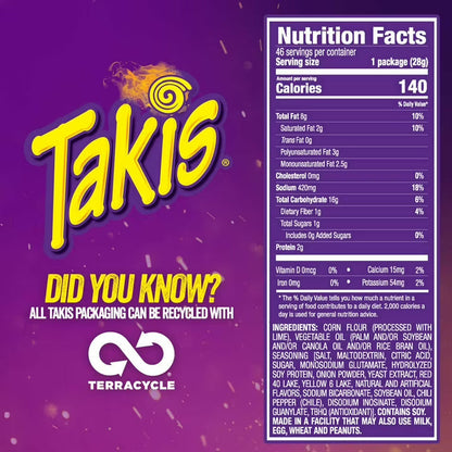 Takis Fuego Tortilla Chips, 1 oz, 46 ct.