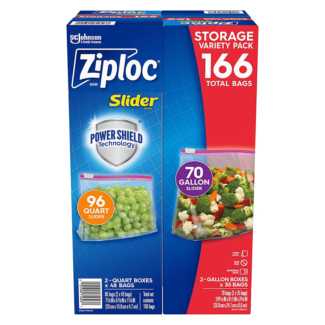 Ziploc Slider Storage Bags Quart & Gallon Variety Pack, 166 ct.