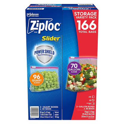 Ziploc Slider Storage Bags Quart & Gallon Variety Pack, 166 ct.