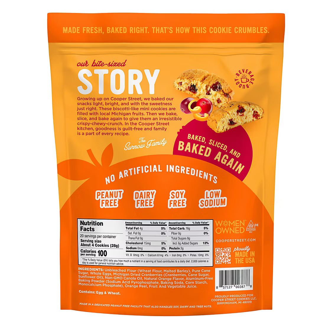 Cooper Street Twice Baked Cookies Orange Cranberry, 20 oz.
