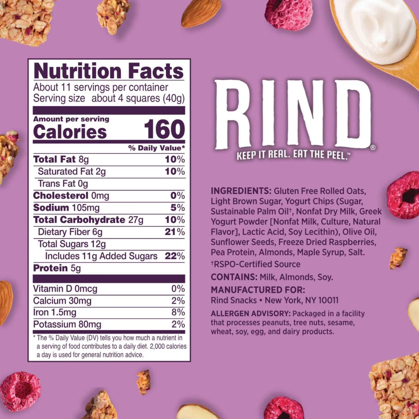 RIND Granola Squares Raspberry Almond, 16 oz.