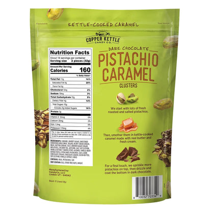 Copper Kettle Dark Chocolate Pistachio Caramel Clusters, 16 oz.