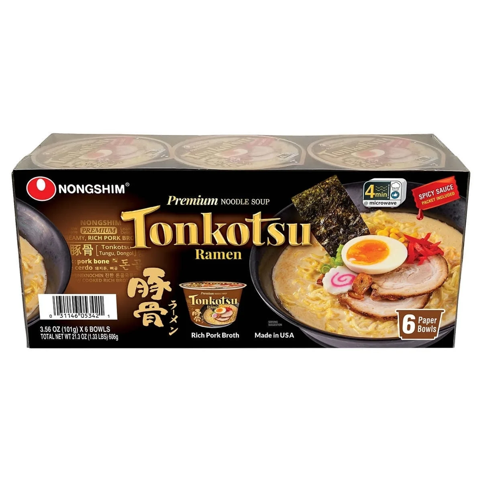 Nongshim Tonkotsu Ramen Bowls, 3.56 oz, 6 ct.