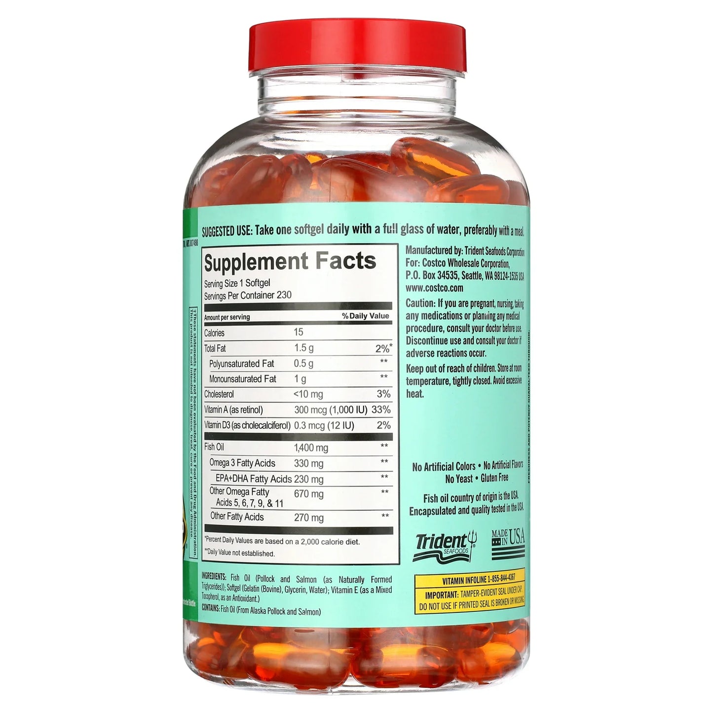 Kirkland Wild Alaskan Fish Oil 1400mg, 230 softgels