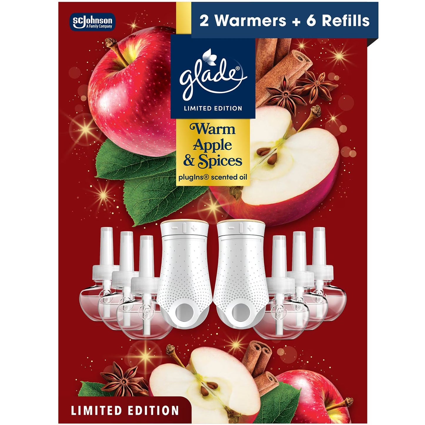 Glade Scented Plug-Ins, Warm Apple and Spices, 2 Warmers + 6 Refills