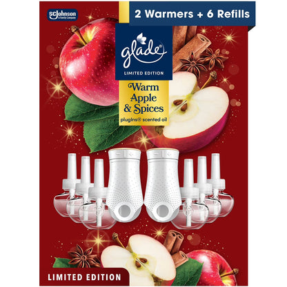 Glade Scented Plug-Ins, Warm Apple and Spices, 2 Warmers + 6 Refills