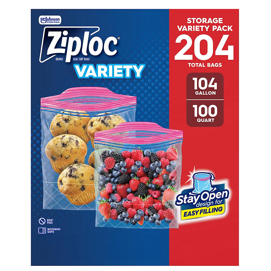 Ziploc Pinch and Seal Quart & Gallon Variety Pack, 204 ct.