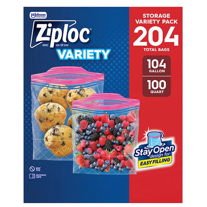 Ziploc Pinch and Seal Quart & Gallon Variety Pack, 204 ct.