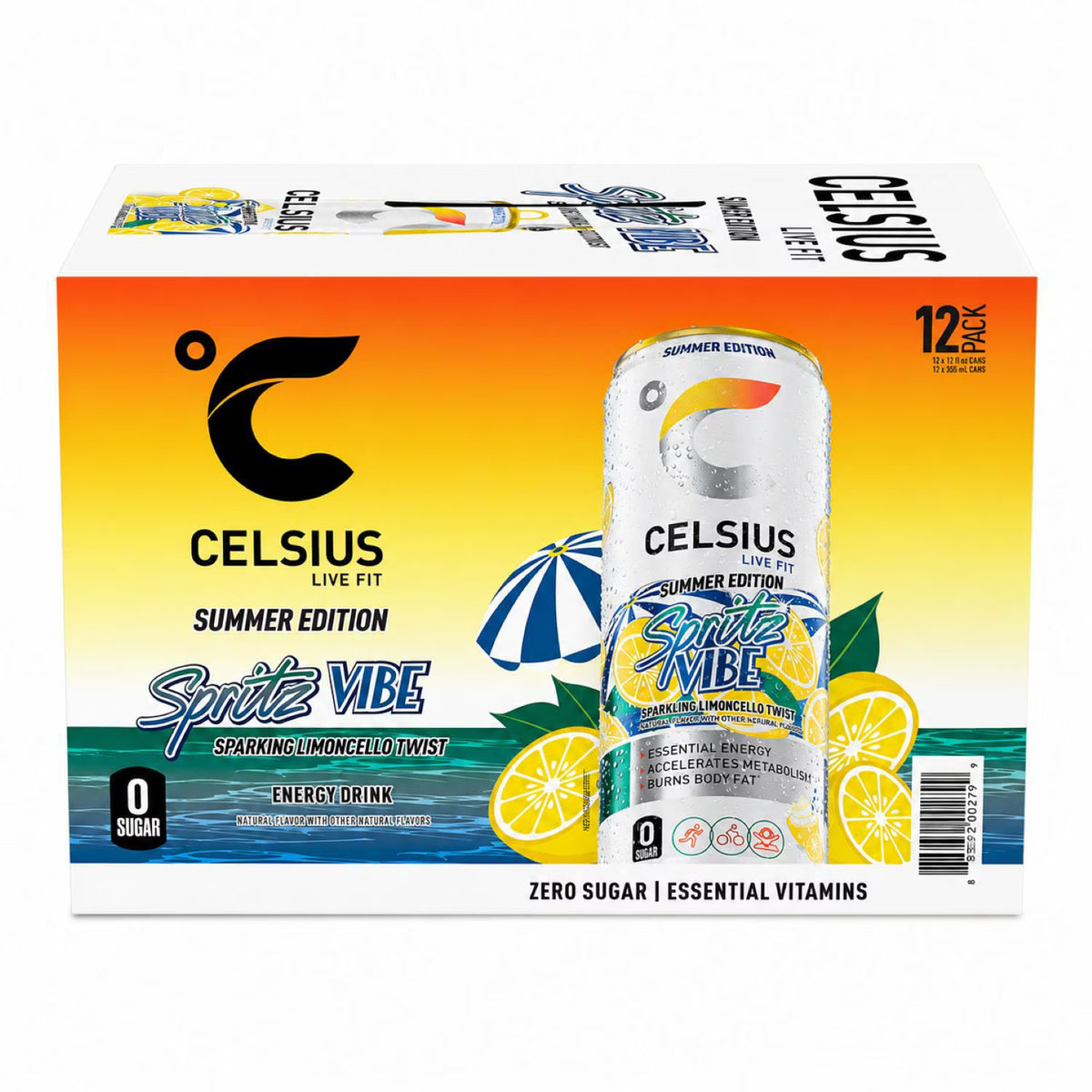 Celsius Summer Spritz Limoncello Energy Drink, 12 oz, 12 ct.
