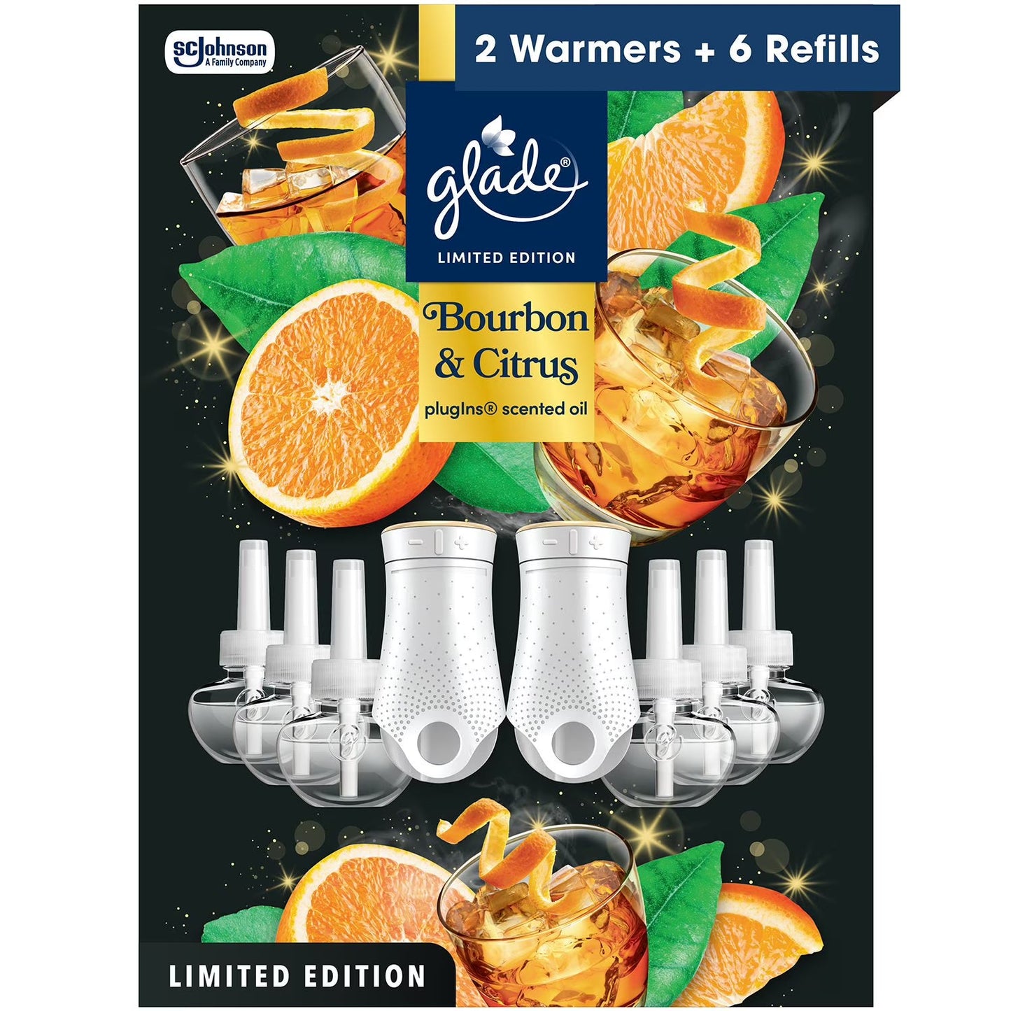 Glade Scented Plug-Ins, Bourbon and Citrus, 2 Warmers + 6 Refills