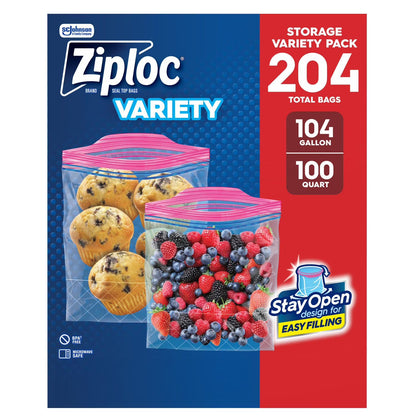 Ziploc Pinch and Seal Quart & Gallon Variety Pack, 204 ct.