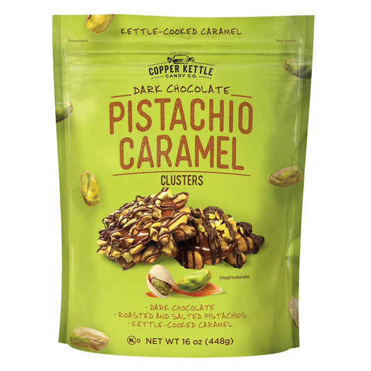 Copper Kettle Dark Chocolate Pistachio Caramel Clusters, 16 oz.