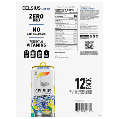 Celsius Summer Spritz Limoncello Energy Drink, 12 oz, 12 ct.