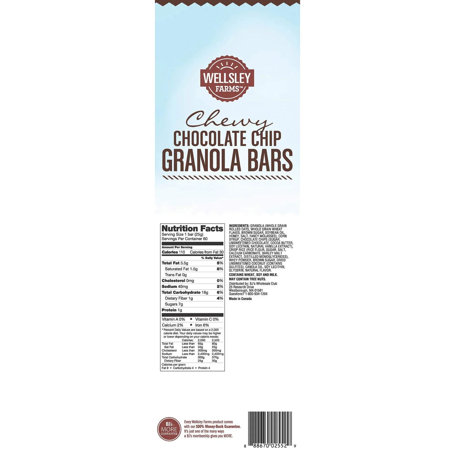 Wellsley Farms Chewy Chocolate Chip Granola Bars, 60 count