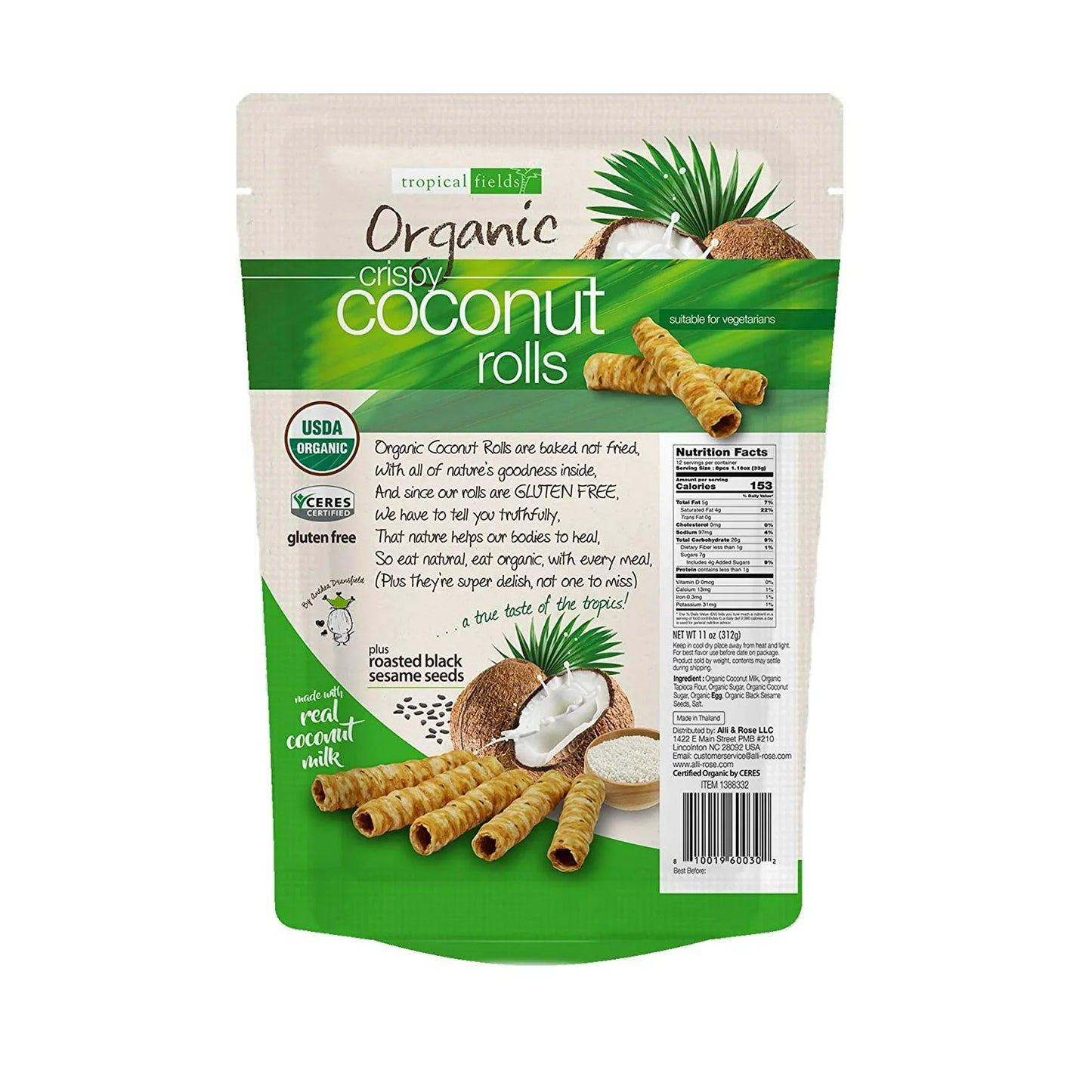 Tropical Fields Organic Crispy Coconut Rolls, 11 oz.