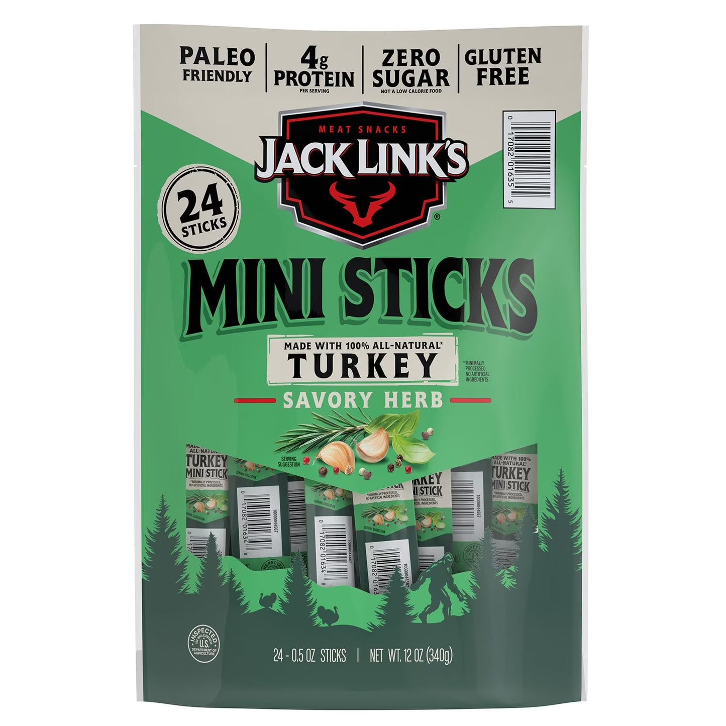 Jack Link's Turkey Jerky Savory Herb Mini Sticks, 0.5 oz, 24 ct
