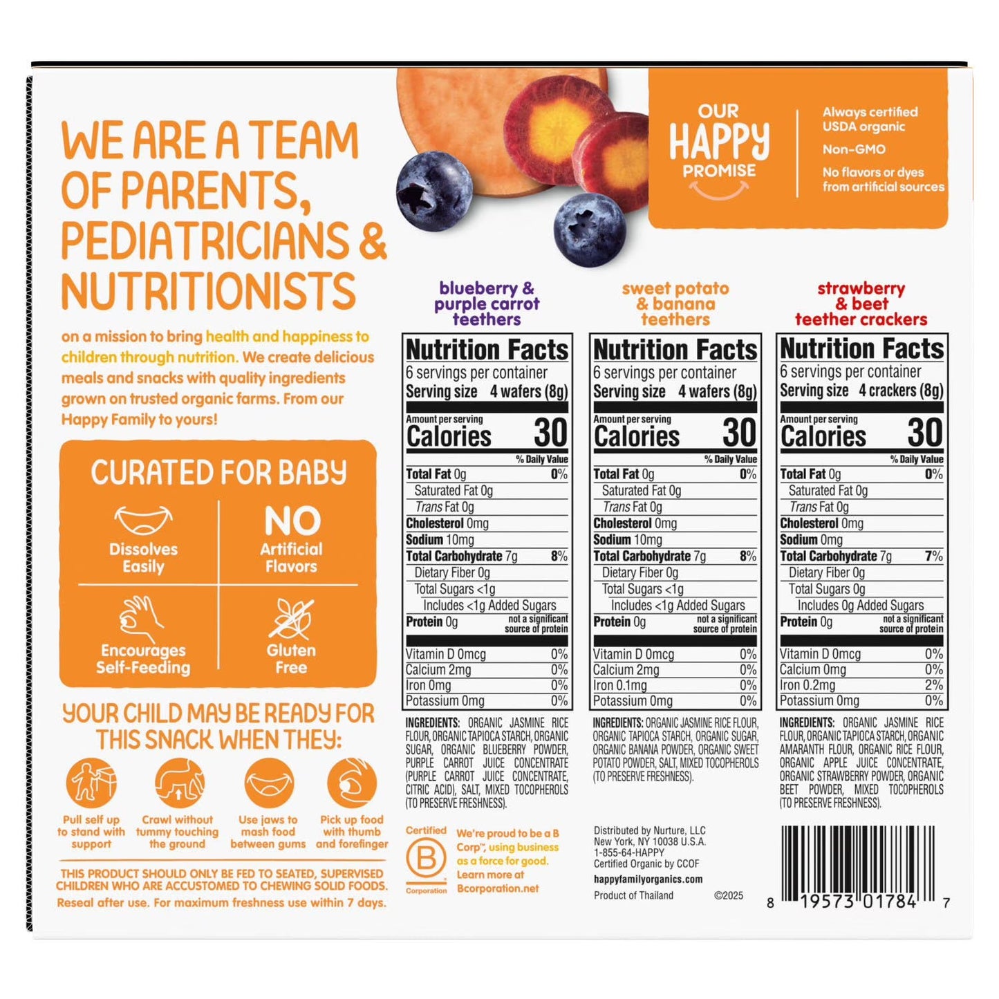HappyBABY Organic Teether Crackers Variety Pack, 36 ct.