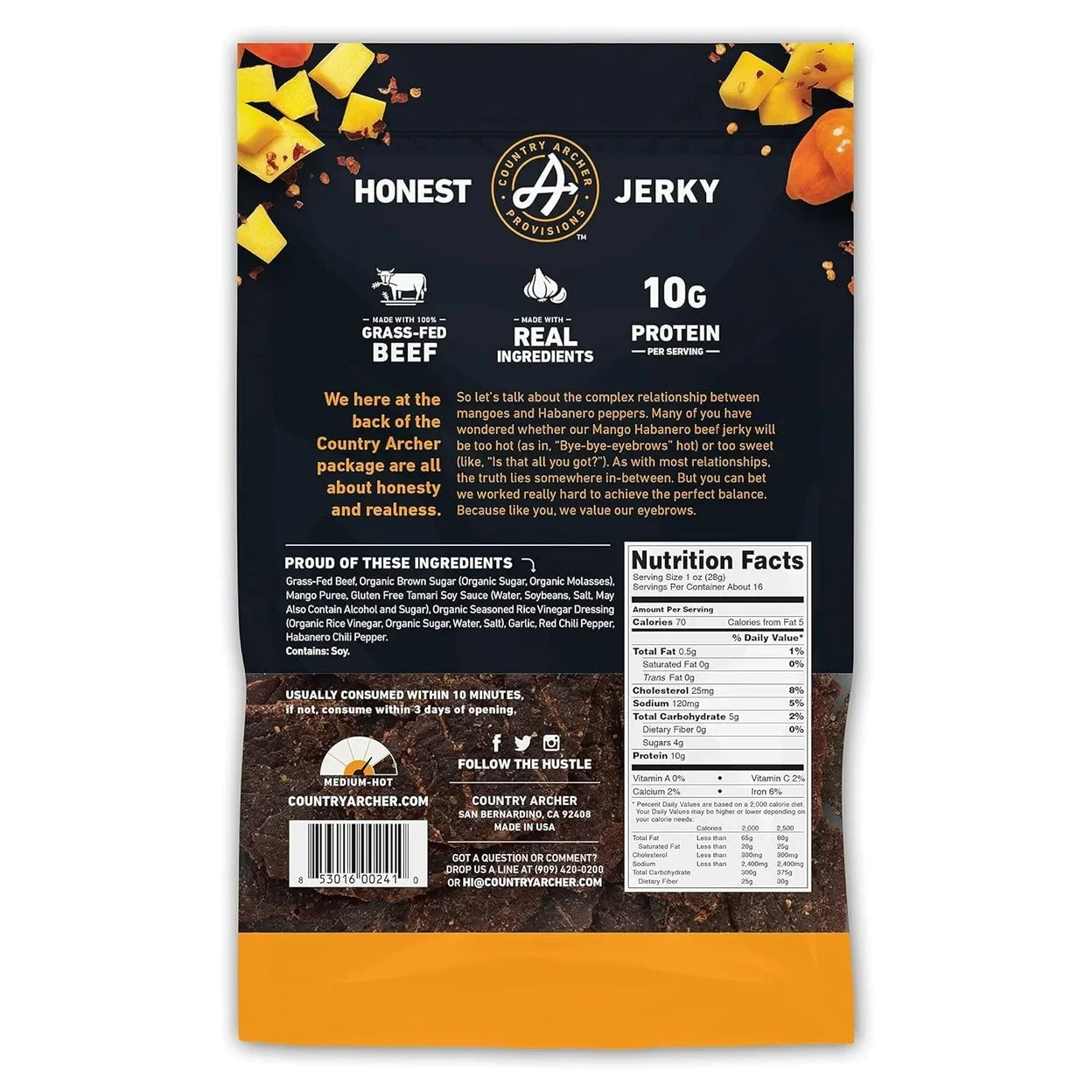 Country Archer Beef Jerky Mango Habanero, 16oz