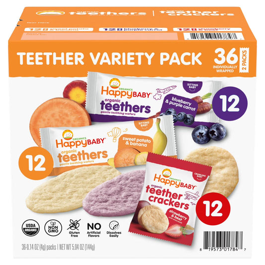 HappyBABY Organic Teether Crackers Variety Pack, 36 ct.