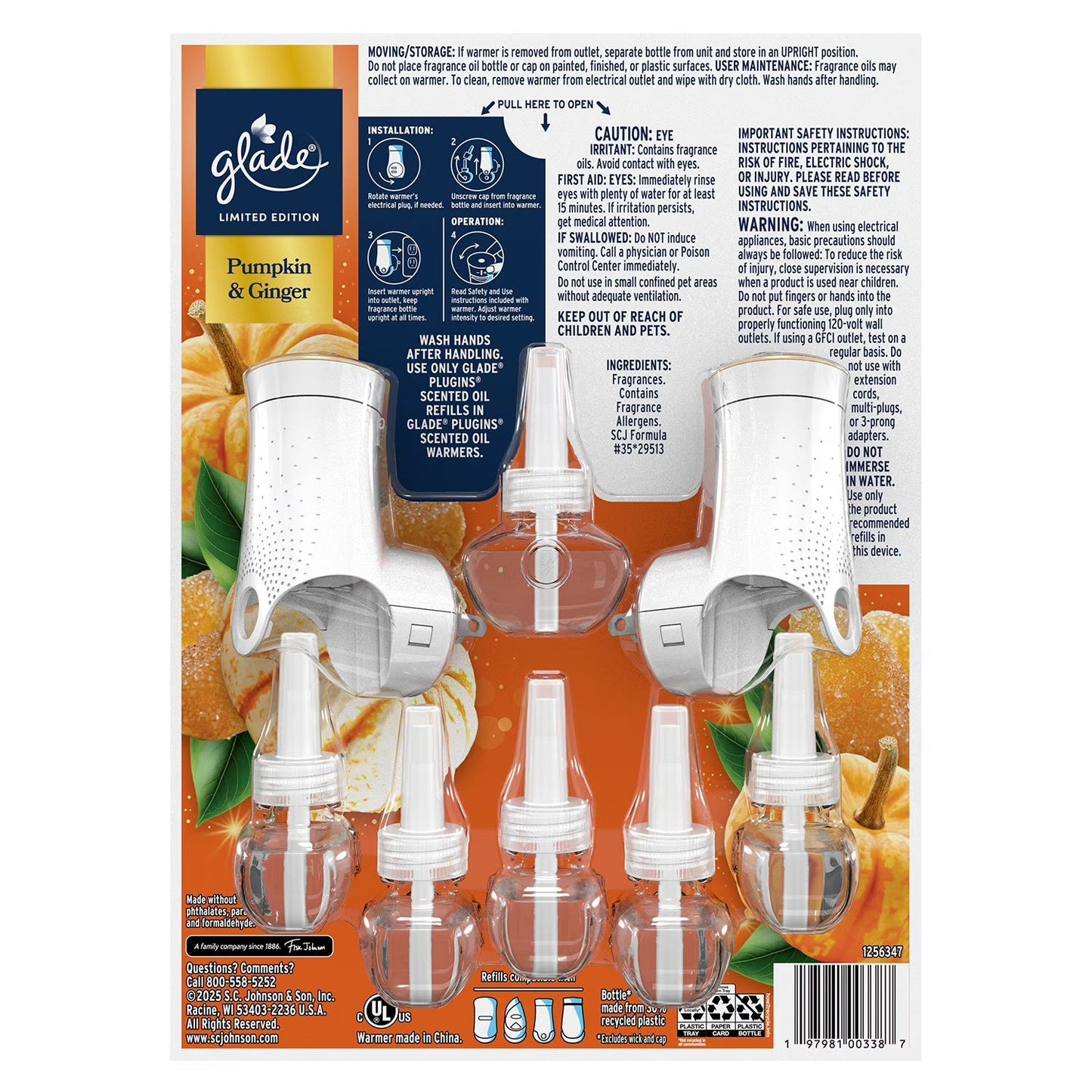 Glade Scented Plug-Ins, Pumpkin & Ginger, 2 Warmers + 6 Refills