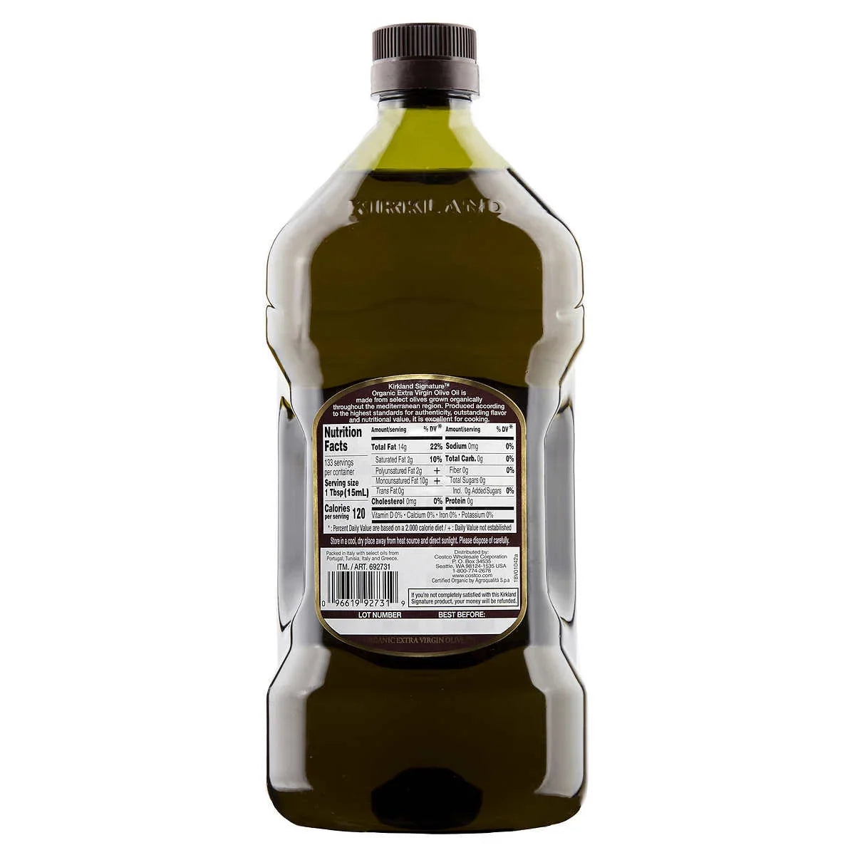 Kirkland Organic Extra Virgin Olive Oil, 2 Liter