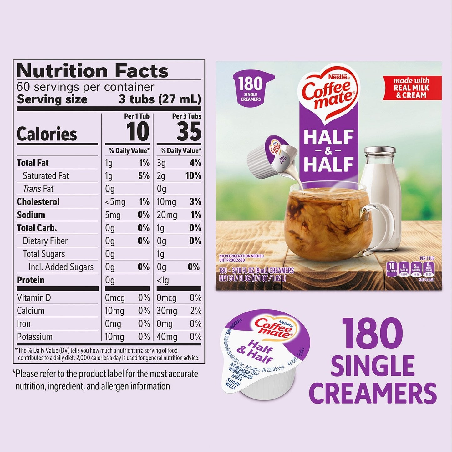 Coffee Mate Half and Half Singles, 180 ct.