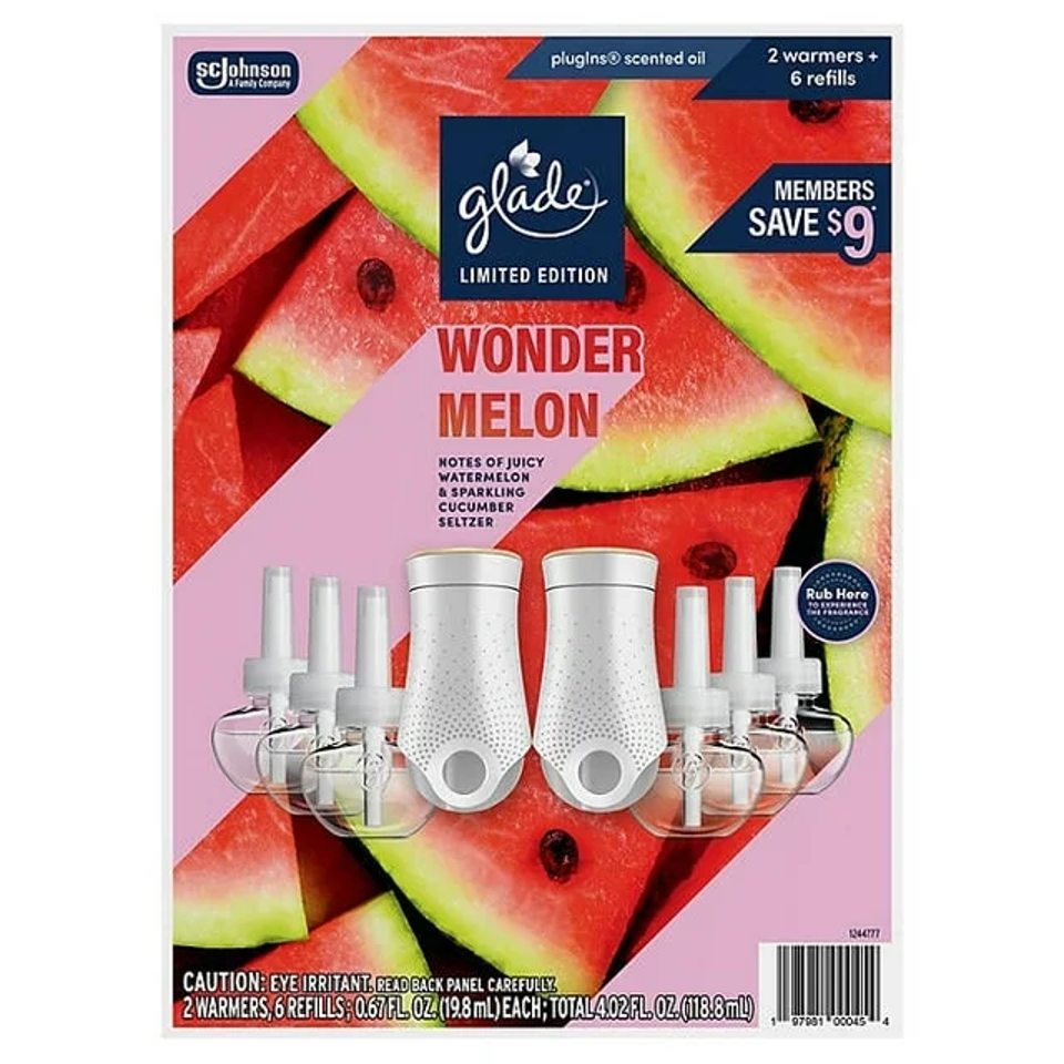 Glade Scented Plug-Ins, Wonder Melon, 2 Warmers + 6 Refills