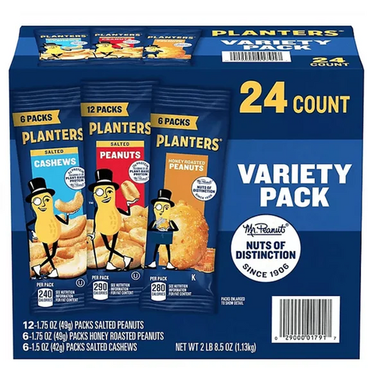 Planters Variety Pack Cashews and Peanuts, 24 ct.