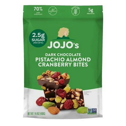 Jojo's Dark Chocolate Pistachio Almond Cranberry Bites, 14.4 oz.