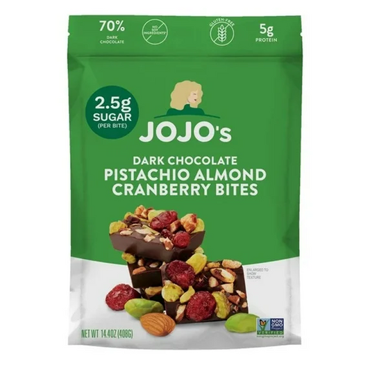 Jojo's Dark Chocolate Pistachio Almond Cranberry Bites, 14.4 oz.