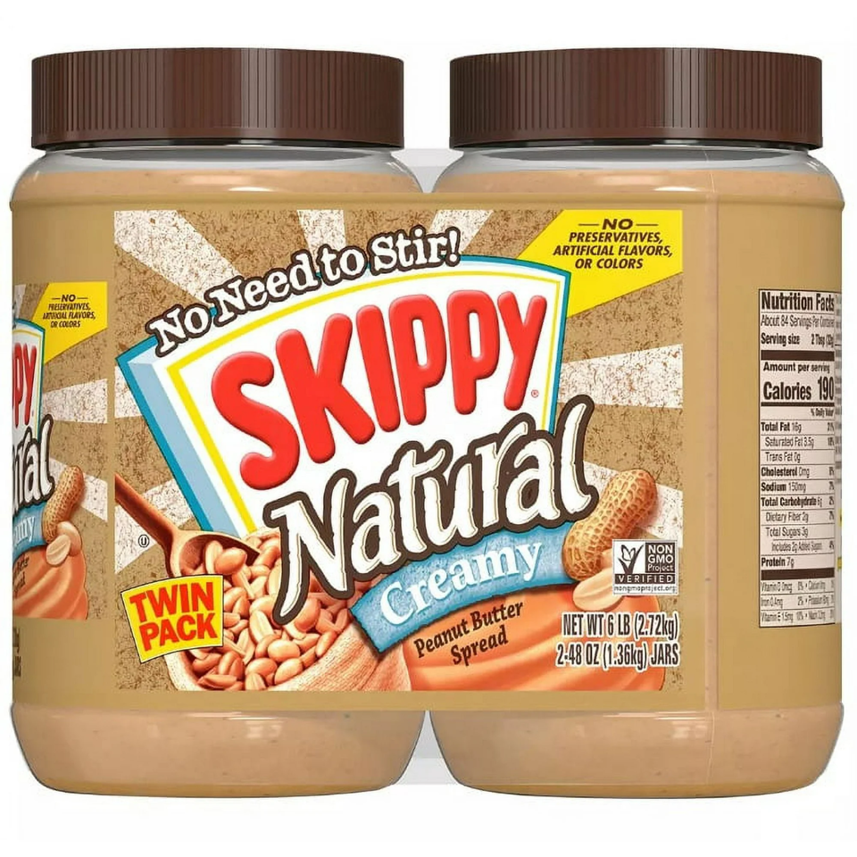 Skippy All Natural Peanut Butter, 48 oz. (2 Pack)