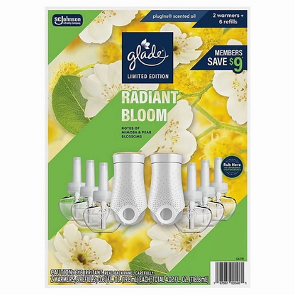 Glade Scented Plug-Ins, Radiant Bloom, 2 Warmers + 6 Refills