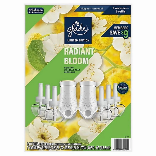 Glade Scented Plug-Ins, Radiant Bloom, 2 Warmers + 6 Refills