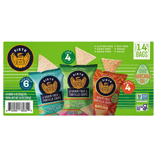 Siete Grain Free Tortilla Chips Variety Pack, 1oz. bags, 14 ct.