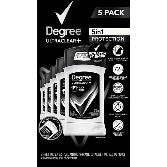 Degree Men UltraClear+ Deodorant Black and White, 2.7oz (5 pack)