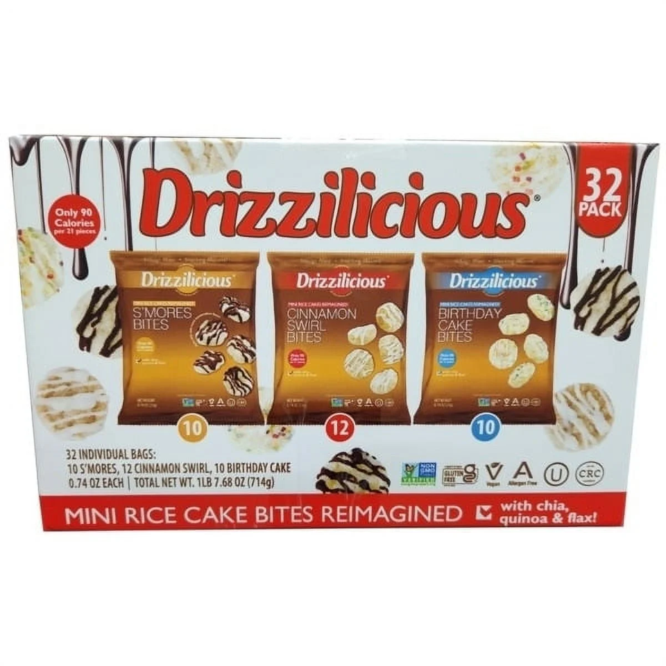 Drizzilicious Mini Rice Cake Bites Variety Box, 32 ct.